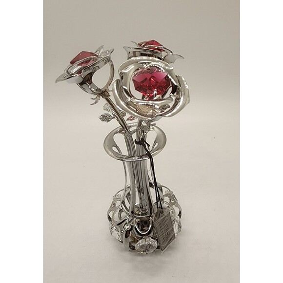 MATASHI CHROME PLATES SILVER FLOWERS BOUQUET and Vase Unique See! - Picture 7 of 13